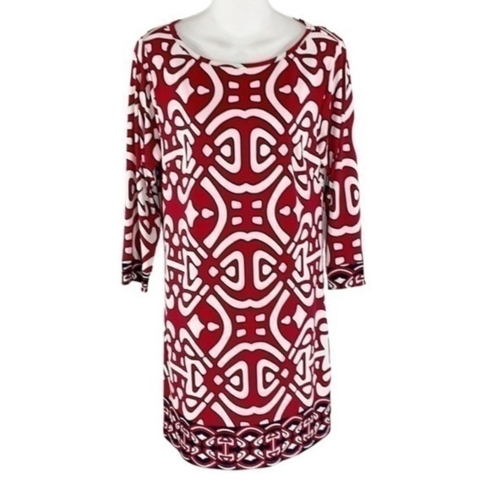 Laundry by Shelli Segal red white black print shift jersey dress F73